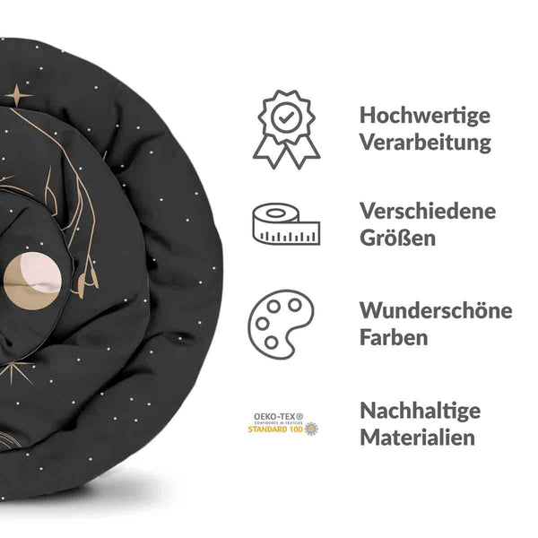 Coperta terapeutica originale - Rivestimento in cotone nero con sole, luna e stelle