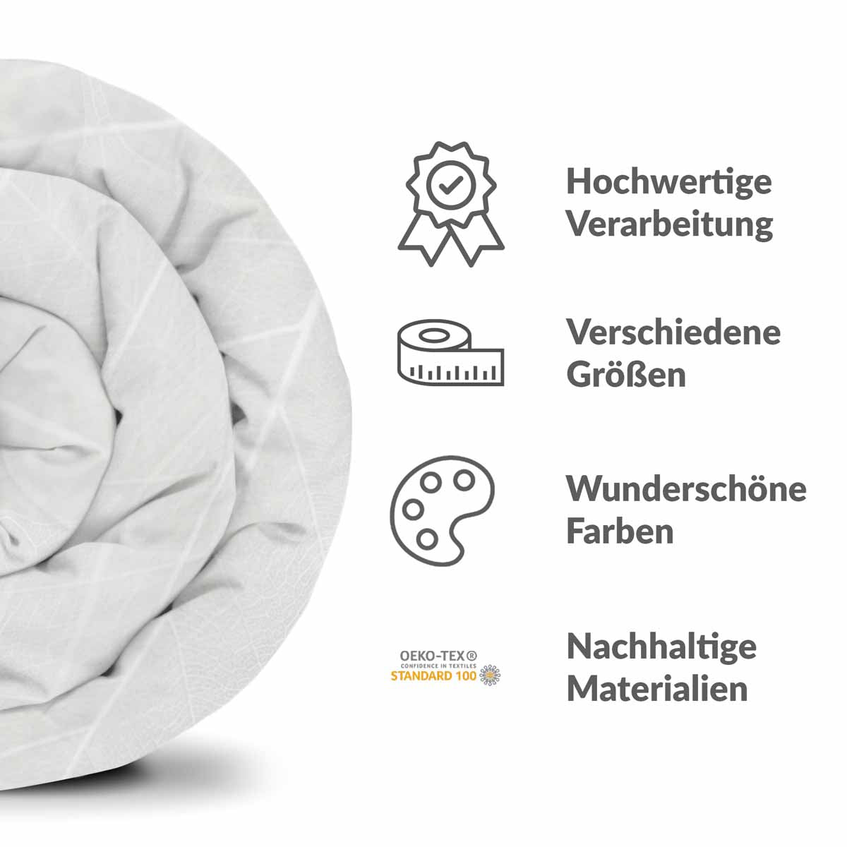 Set di biancheria da letto con coperta terapeutica grigia con motivo bianco