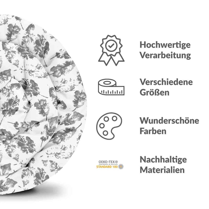 Set di biancheria da letto con coperte terapeutiche bianco con foglie grigie