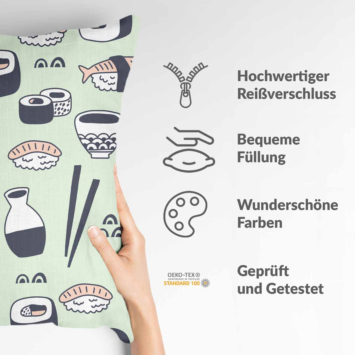 Cuscino per la salute verde chiaro con sushi