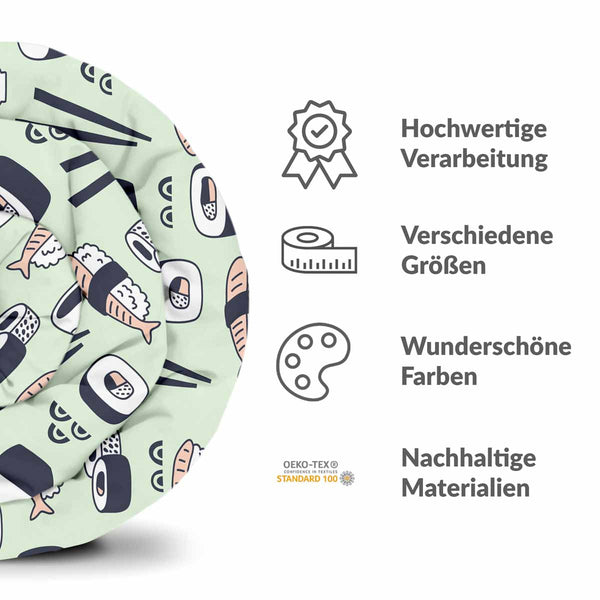 Set di biancheria da letto con coperta terapeutica verde chiaro con sushi