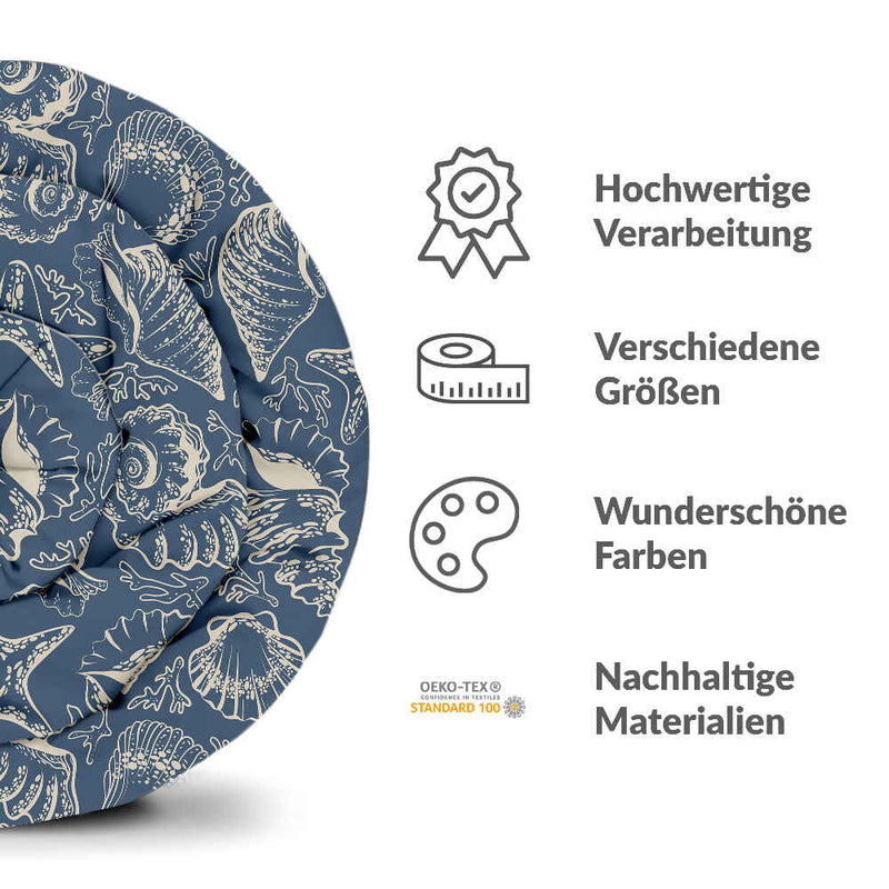 Set di biancheria da letto con coperte terapeutiche blu con conchiglie