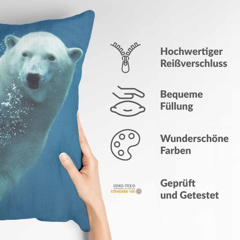 Cuscino salute blu con orso polare