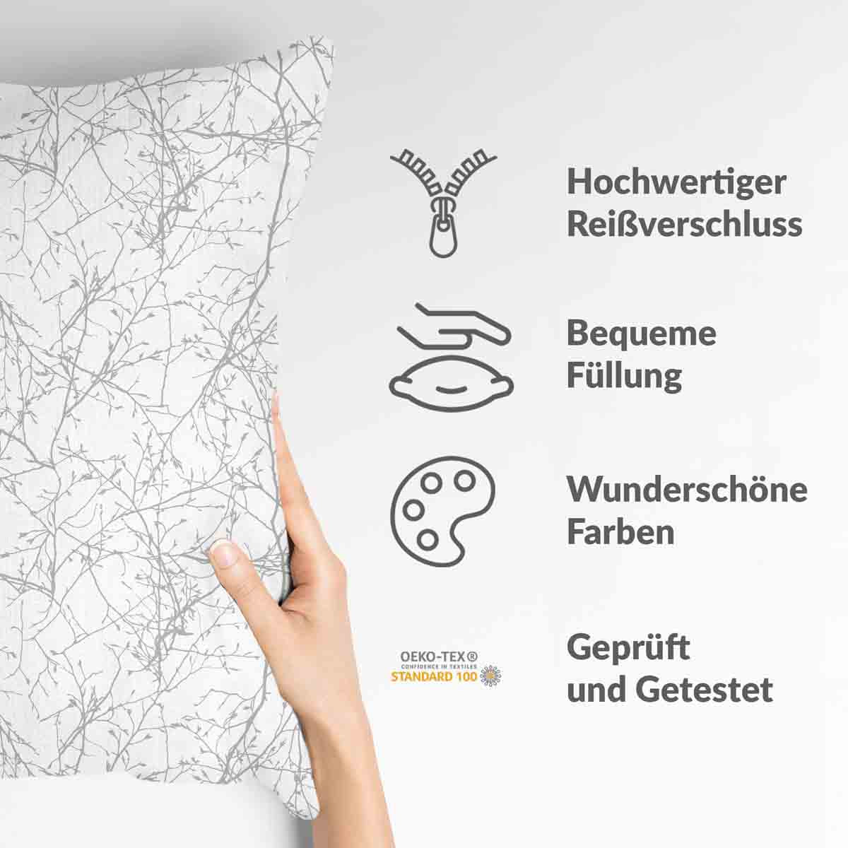 Cuscino sanitario bianco con delicati rami grigi