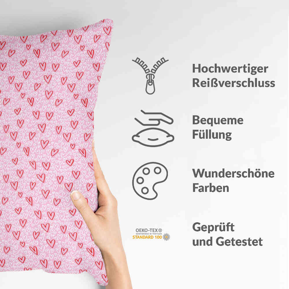 Cuscino salute rosa cuori rossi