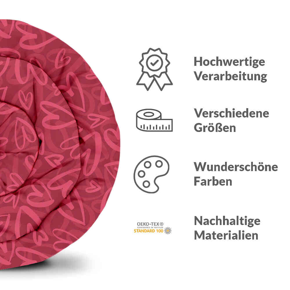 Set di biancheria da letto con coperta terapeutica rossa con motivo a cuore rosa