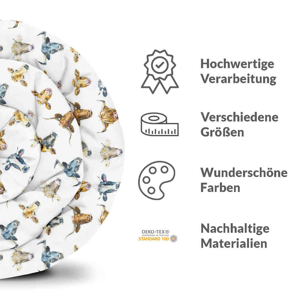 Set di biancheria da letto con coperte terapeutiche bianco con teste di toro