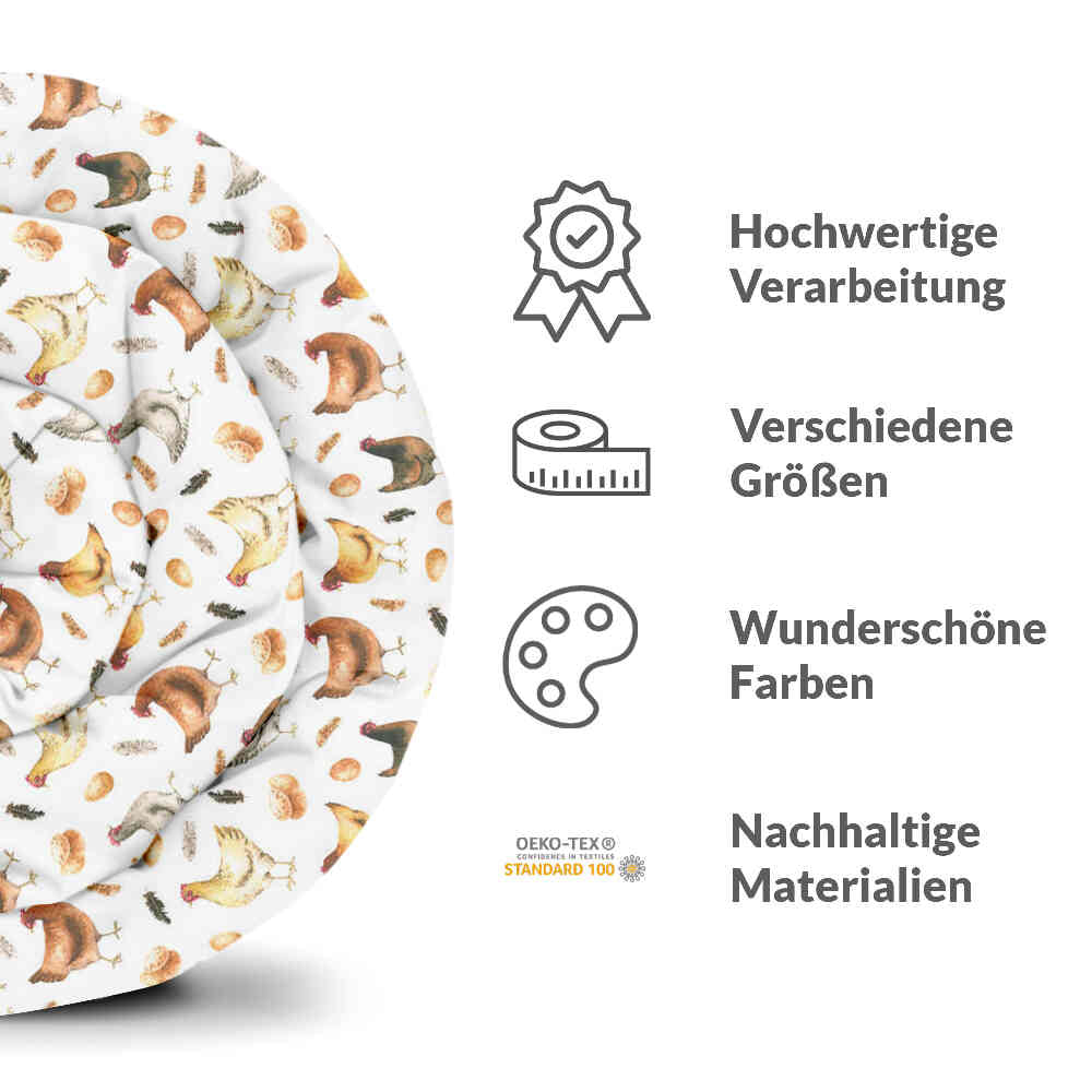 Coperta terapeutica originale - Rivestimento in cotone bianco con galline