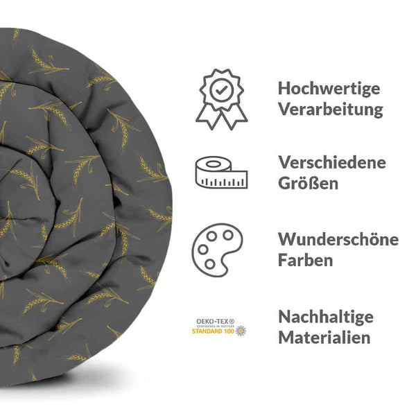 Set di biancheria da letto con coperta terapeutica grigia con grano