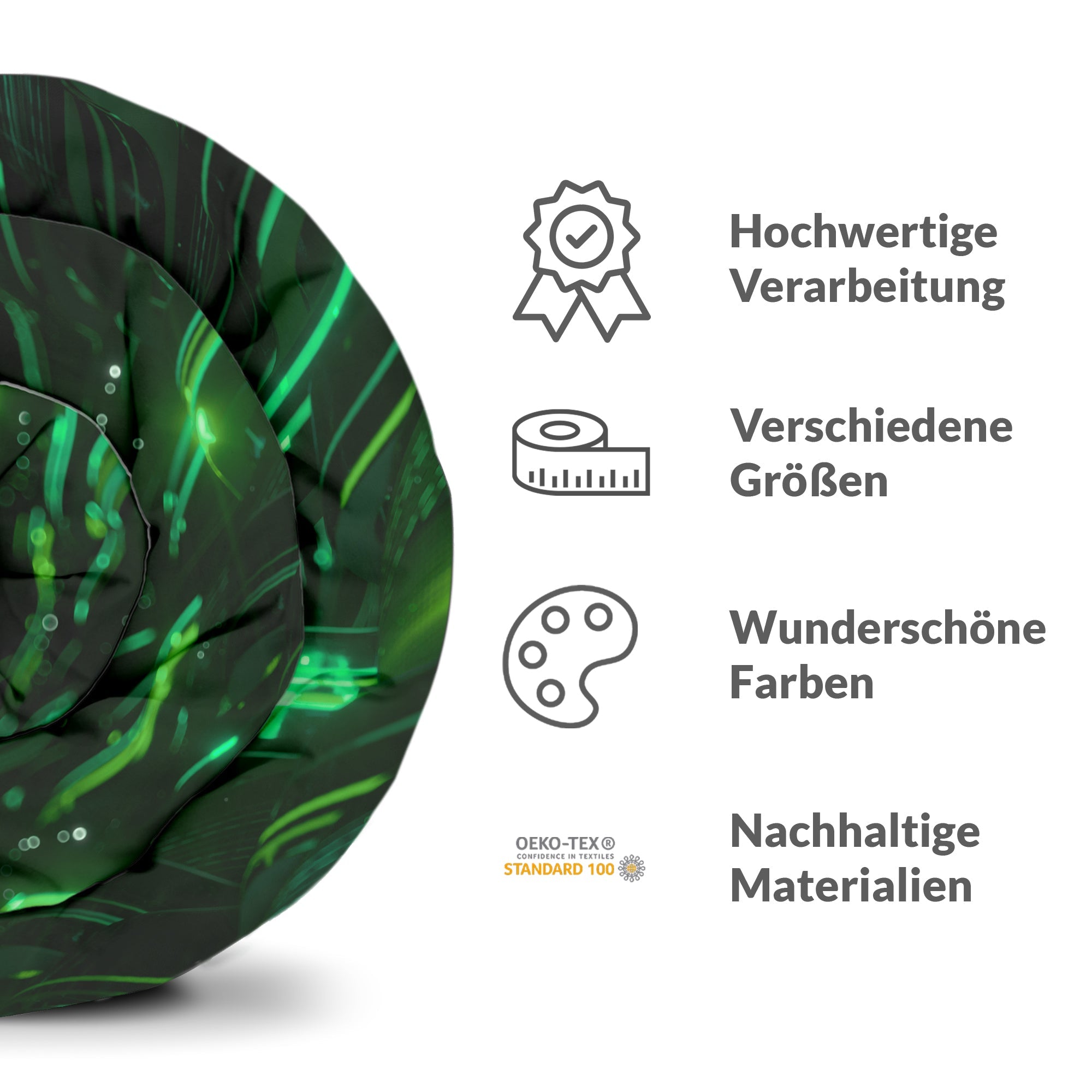 Set di biancheria da letto con coperta terapeutica verde con caratteri cinesi