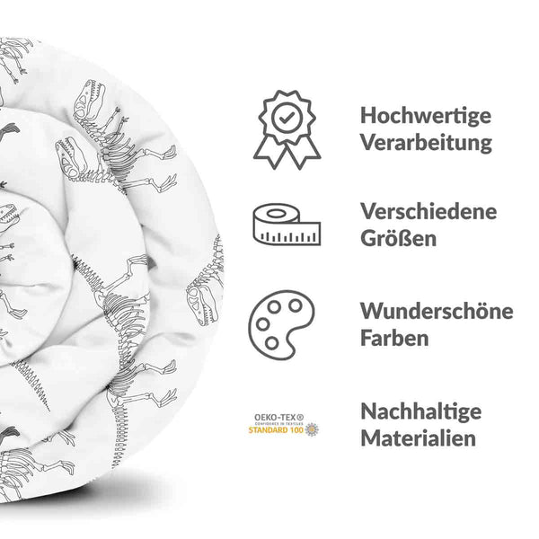 Coperta terapeutica originale - Rivestimento in cotone bianco con scheletro di dinosauro