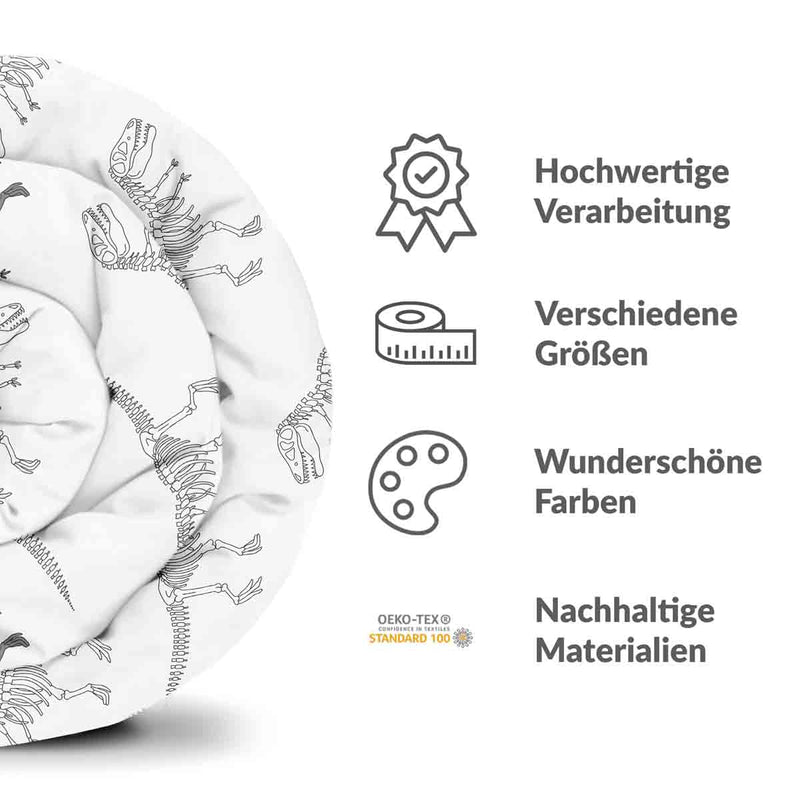 Coperta terapeutica originale - Rivestimento in cotone bianco con scheletro di dinosauro