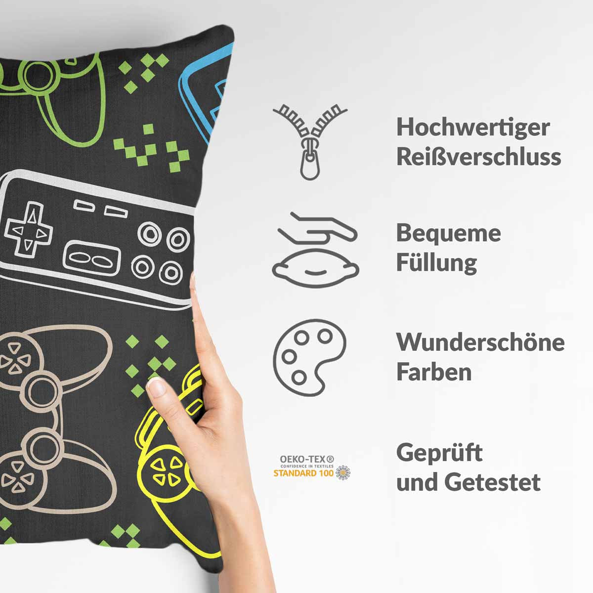 Cuscino salute nero con console di gioco