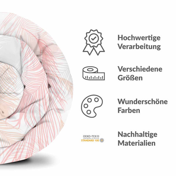 Set di biancheria da letto con coperta terapeutica bianca con piume rosa