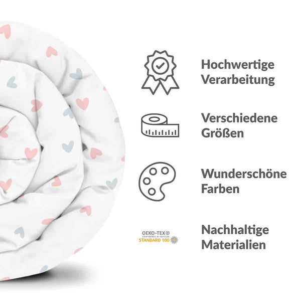 Set di biancheria da letto con coperte terapeutiche bianco con piccoli cuoricini