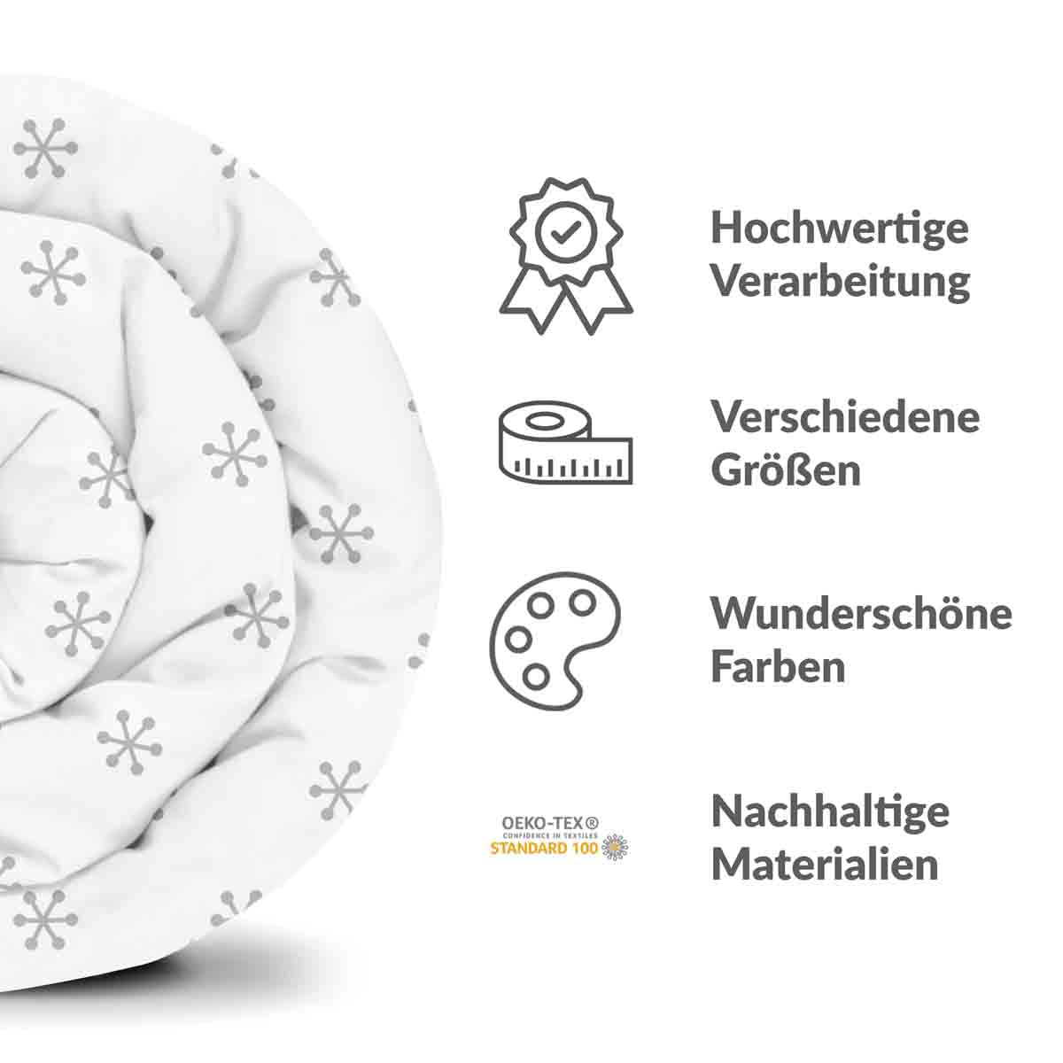 Coperta terapeutica originale - Rivestimento in cotone bianco con fiocchi di neve grigi