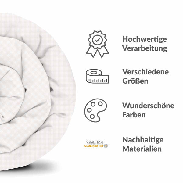 Set di biancheria da letto con coperta terapeutica a quadretti chiari