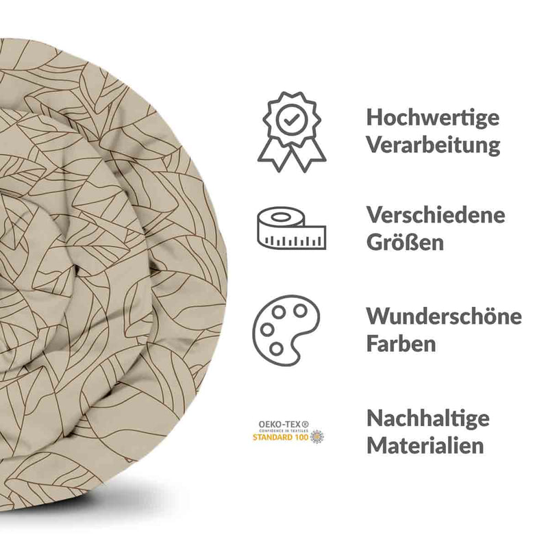 Set di biancheria da letto con coperta terapeutica beige con motivo a foglia nero
