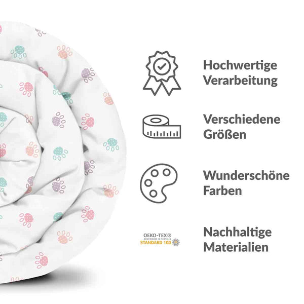 Set di biancheria da letto con coperte terapeutiche bianco con zampe colorate