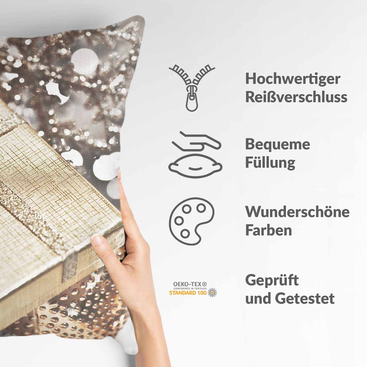 Cuscino salute con regalo dorato