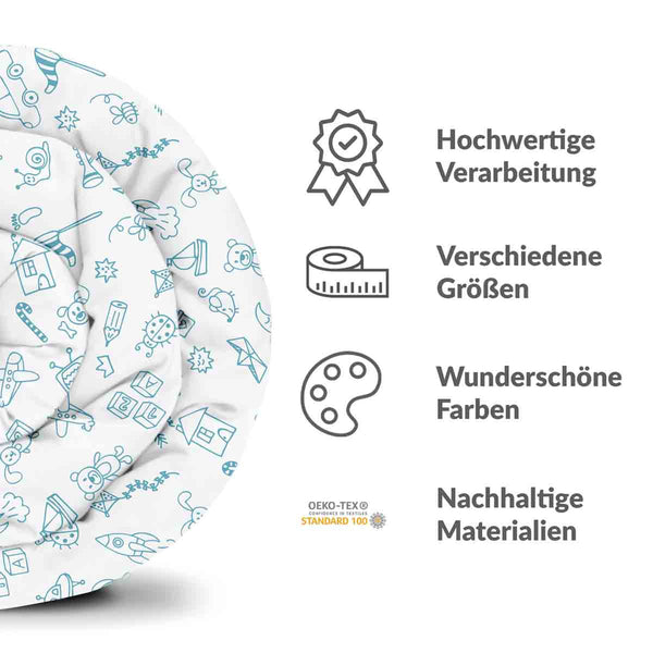 Set di biancheria da letto con coperte terapeutiche bianche e giocattoli