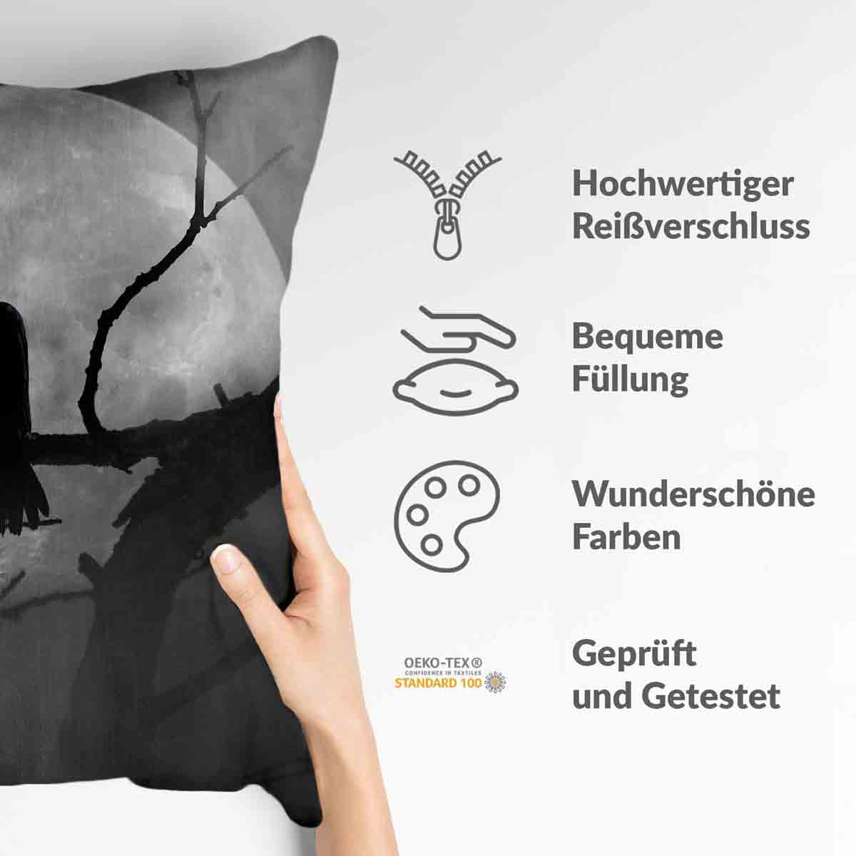 Cuscino salute corvo nella luce della luna