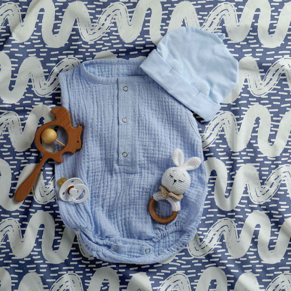 Set di biancheria da letto con coperta terapeutica onde bianche blu