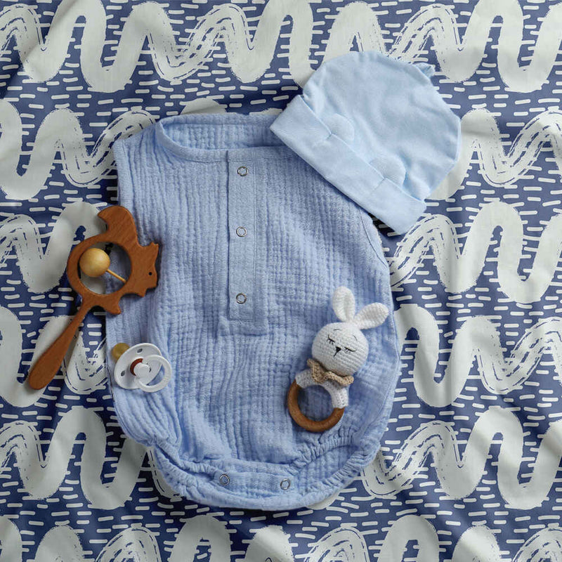 Set di biancheria da letto con coperte terapeutiche onde bianche blu