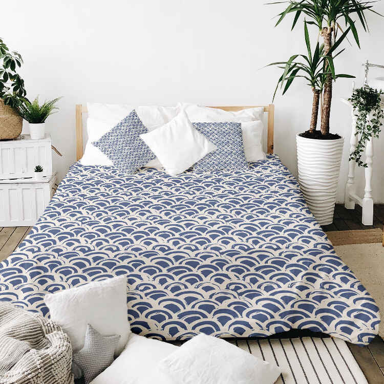 Set di biancheria da letto con coperta terapeutica motivo onde blu
