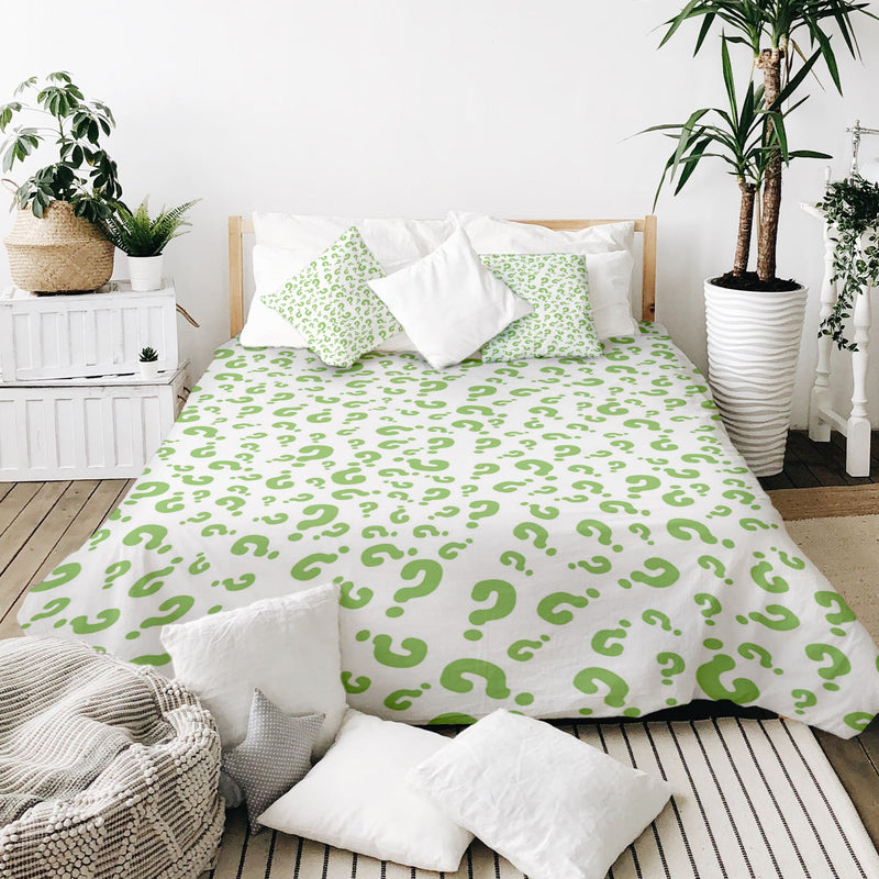 Set di biancheria da letto con coperte terapeutiche Punti interrogativi verdi