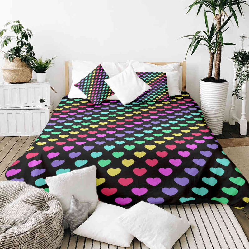 Set di biancheria da letto con coperte terapeutiche cuori colorati