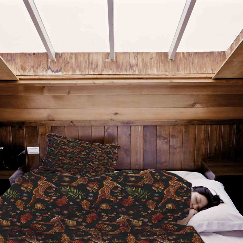 Set di biancheria da letto con coperta terapeutica marrone con cervo