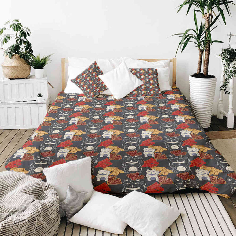 Set di biancheria da letto con coperta terapeutica Gatto che saluta