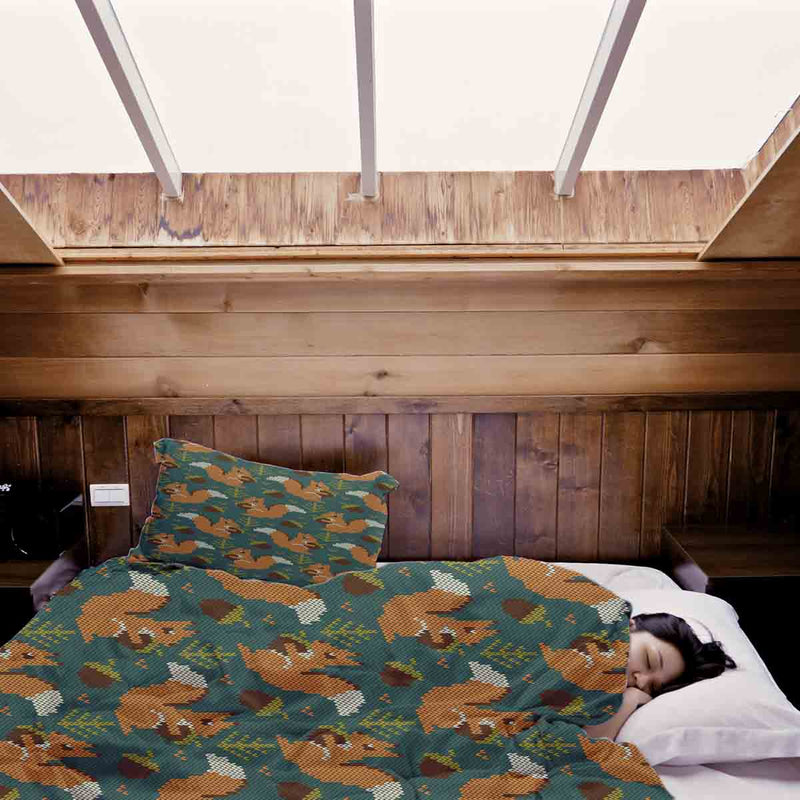 Coperta terapeutica originale - Rivestimento in cotone verde con scoiattolo