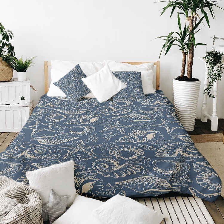 Coperta terapeutica originale - Rivestimento in cotone blu con conchiglie