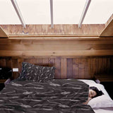 Set di biancheria da letto con coperte terapeutiche grigio scuro con rami bianchi