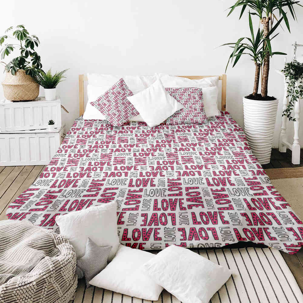 Set di biancheria da letto con coperta terapeutica bianca L.O.V.E
