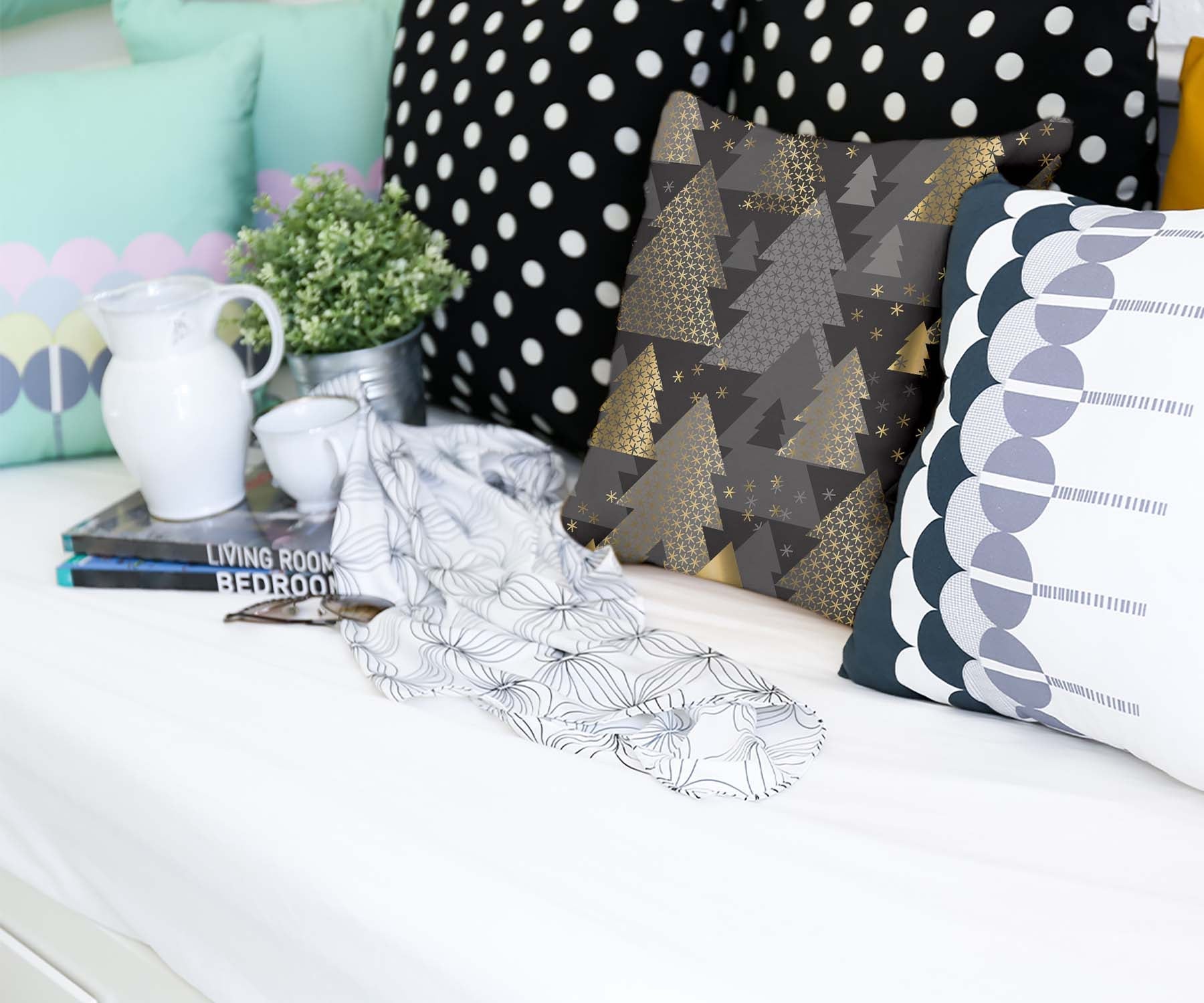 Cuscino per la salute con alberi di Natale dorati