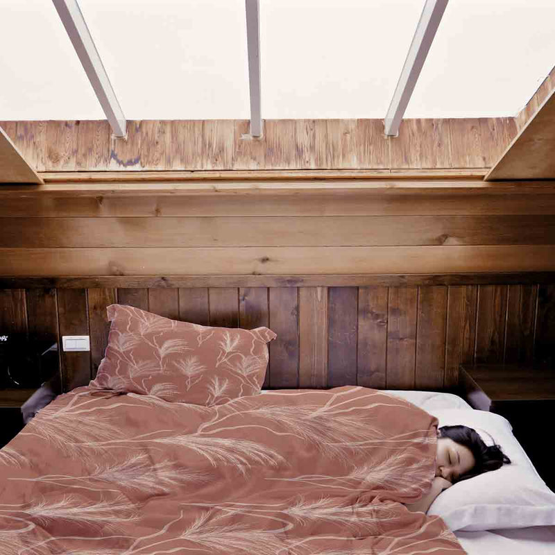 Set di biancheria da letto con coperta terapeutica rosa antico con erba della Pampas
