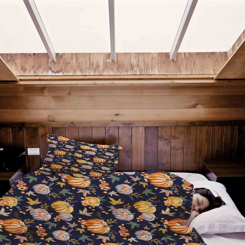 Set di biancheria da letto con coperte terapeutiche blu con zucche