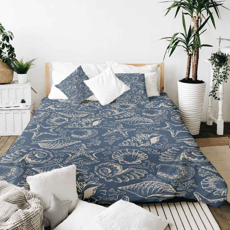 Set di biancheria da letto con coperte terapeutiche blu con conchiglie