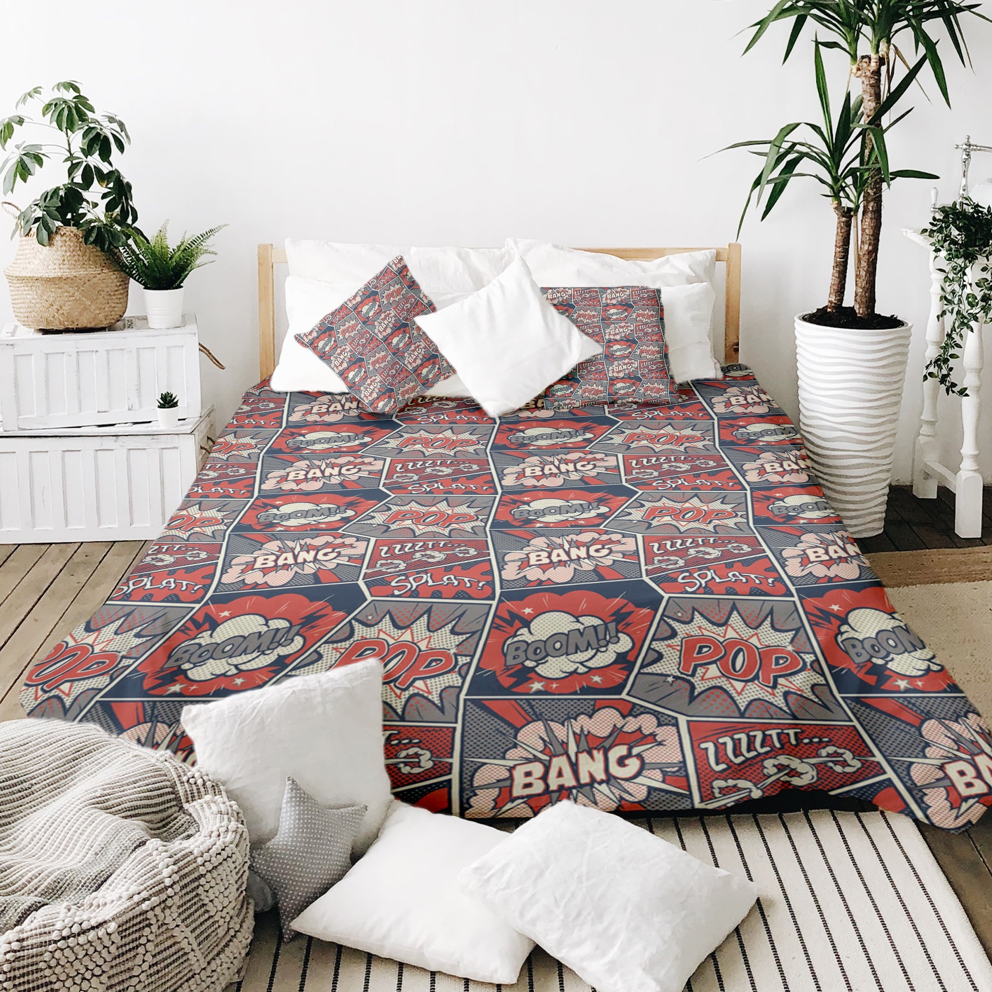 Set di biancheria da letto con coperta terapeutica rossa con fumetto