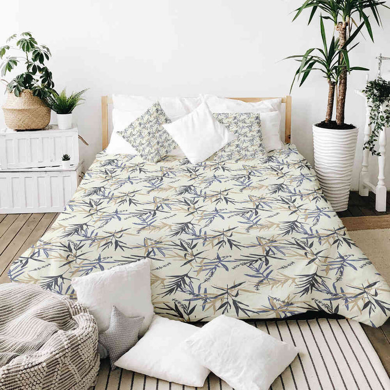 Set di biancheria da letto con coperta terapeutica motivo foglia beige