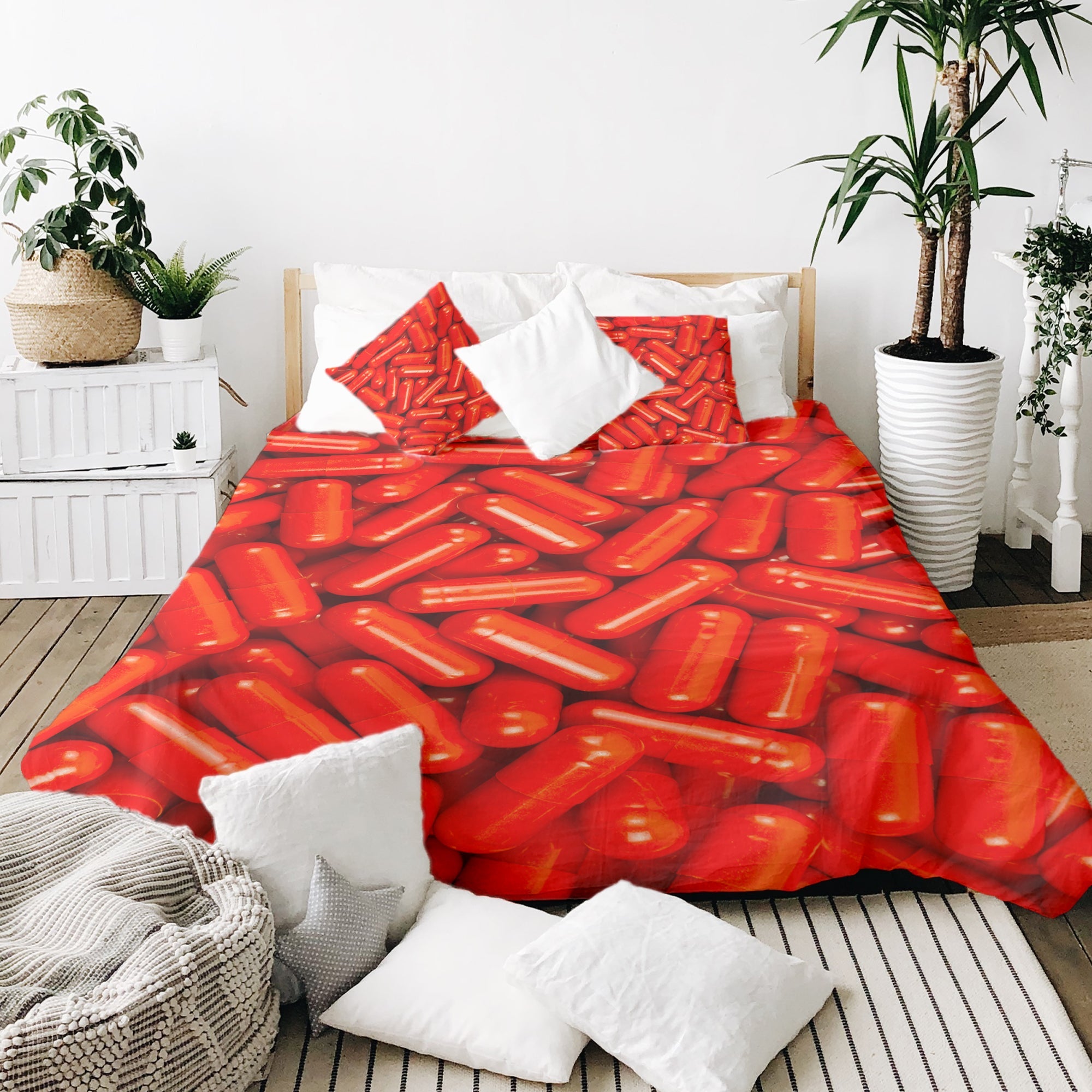 Set di biancheria da letto con coperte terapeutiche rosse compresse