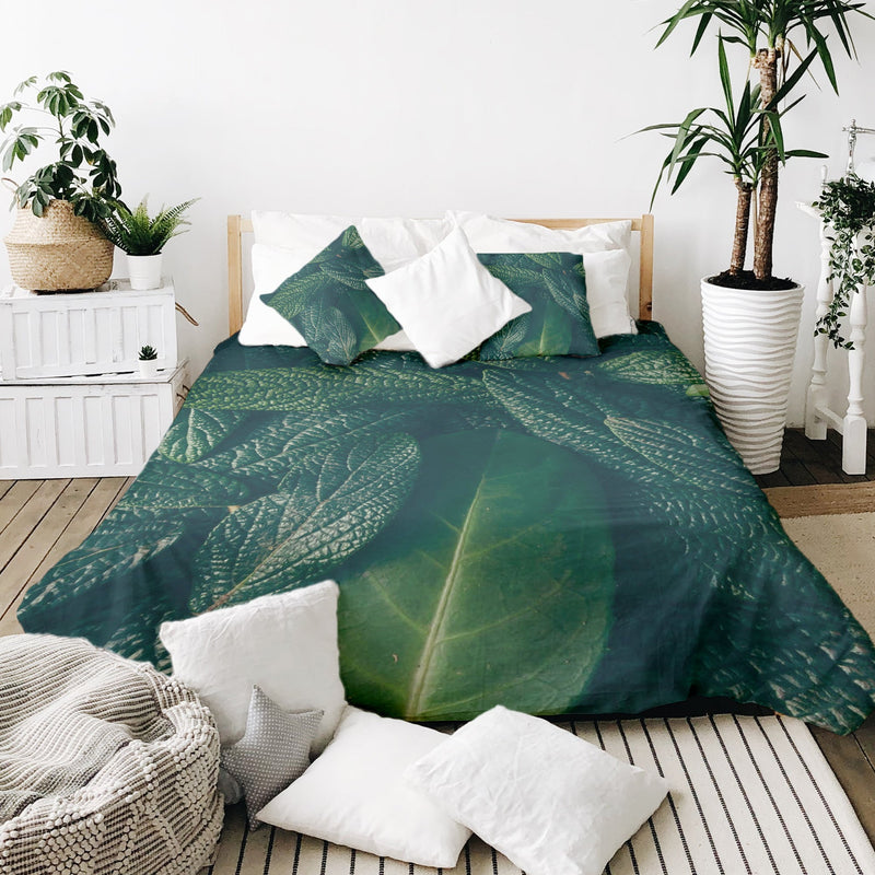 Set di biancheria da letto con coperte terapeutiche Foglie verdi