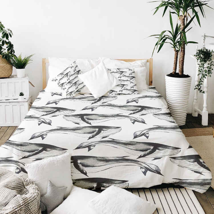 Set di biancheria da letto con coperta terapeutica Balena blu nera