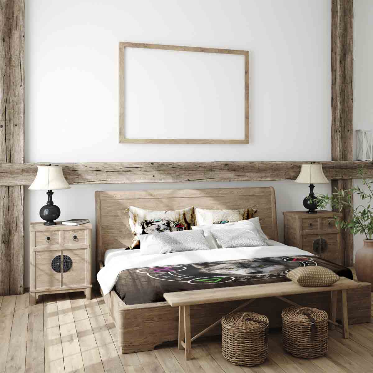 Set di biancheria da letto con coperta terapeutica marrone con lupo