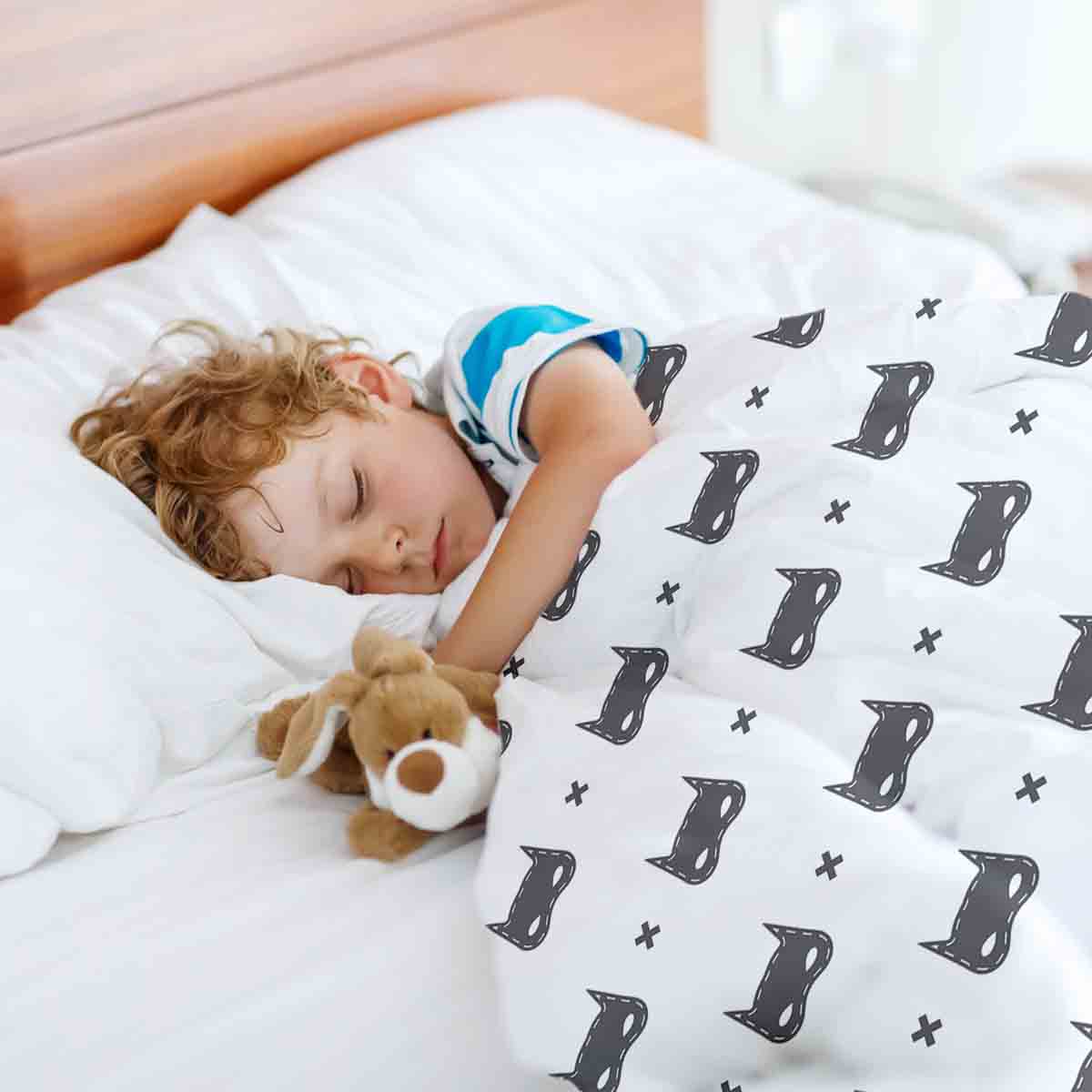 Set di biancheria da letto con coperta terapeutica bianca con maschera per gatti