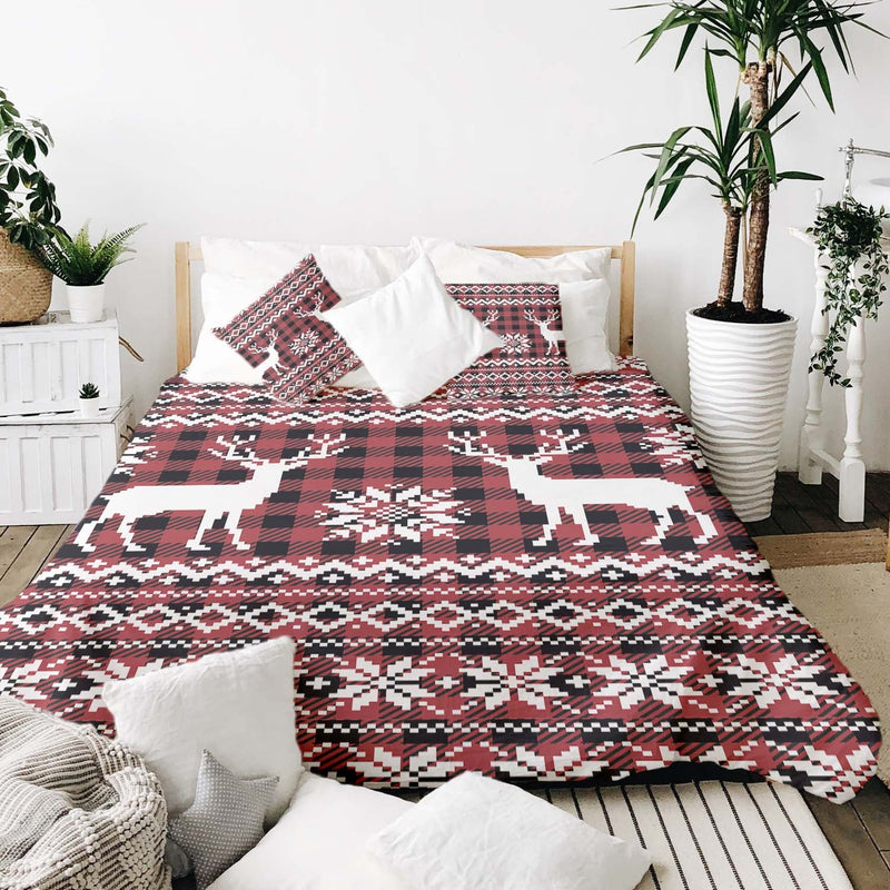 Set di biancheria da letto con coperta terapeutica a quadri con renna