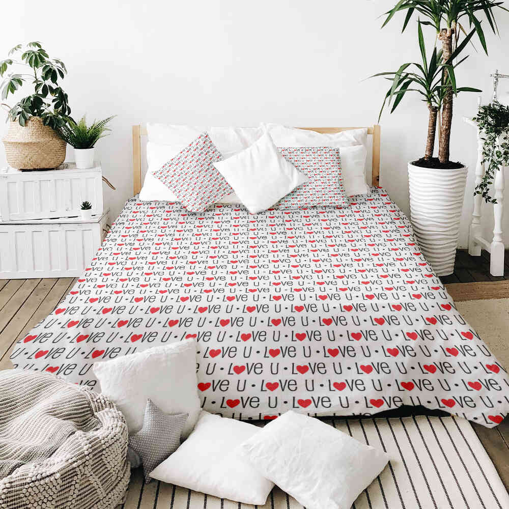 Set di biancheria da letto con coperta terapeutica bianca Love U